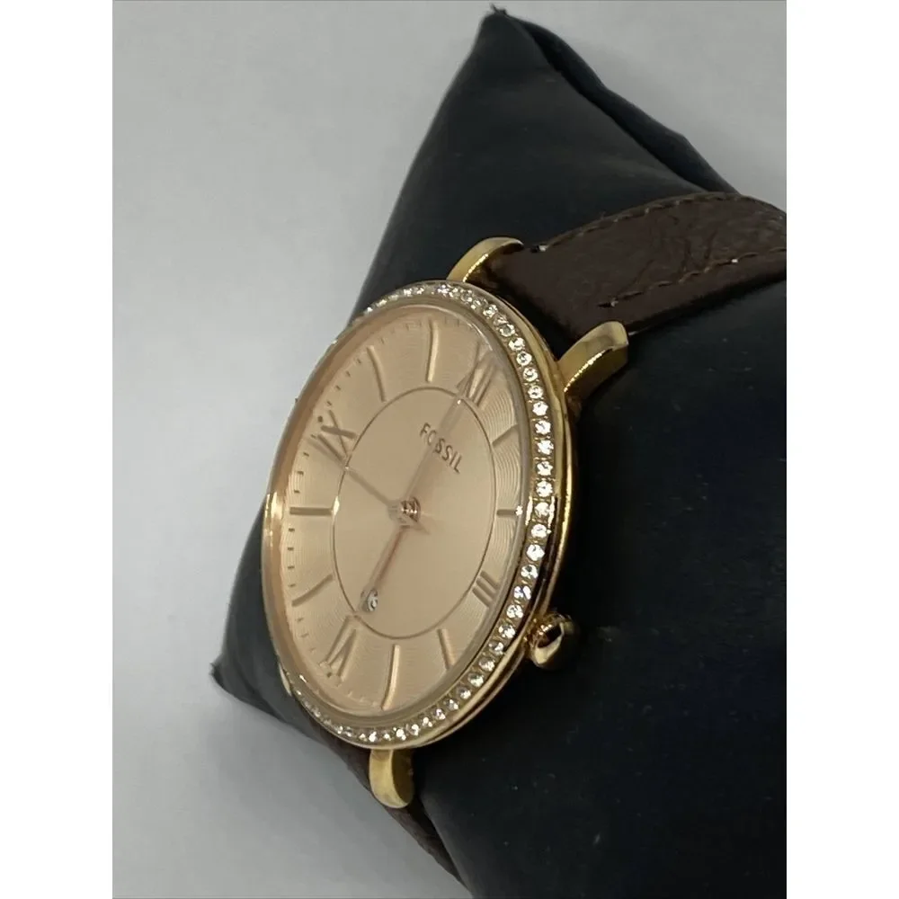 Fossil Jacqueline ES3546 Women Brown Leather Analog Rose Dial Quartz Watch WO50